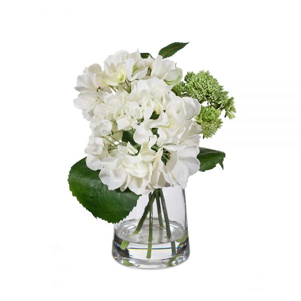 Hydrangea Sedum Mix in Vase Cream Green 28cmH