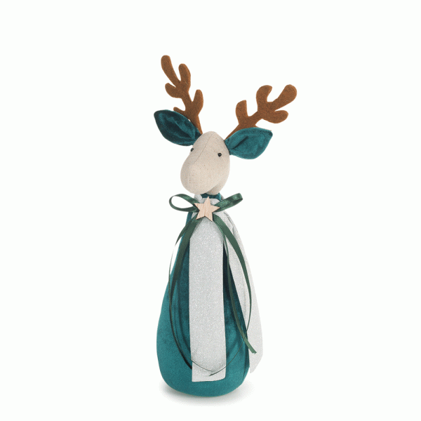 Christmas Table Fabric Reindeer Peacock Blue 35cmH
