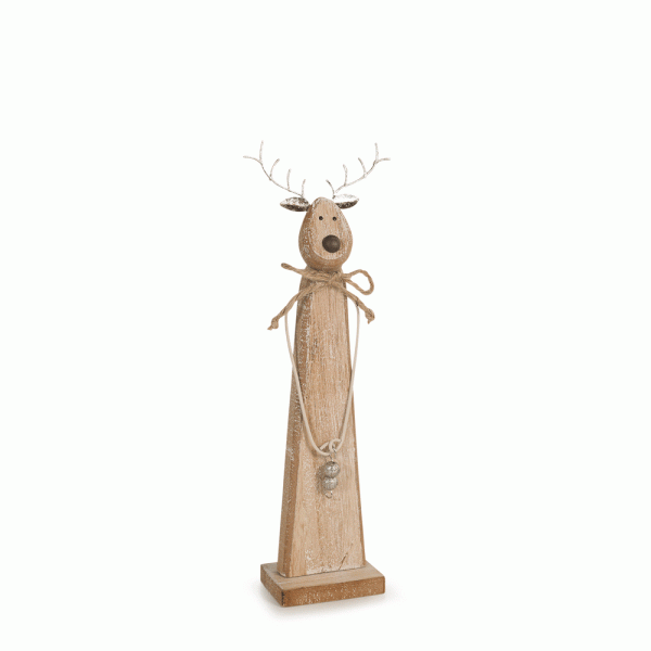 Christmas Table Wooden Reindeer Standing Natural Silver 23cmH