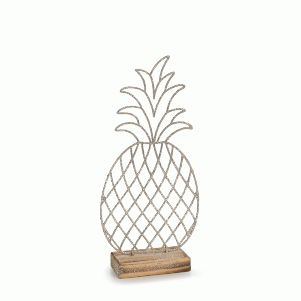 Christmas Table Pineapple on Wooden Base Natural Silver 25cmH