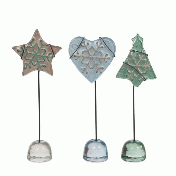 Christmas Table Arctic Glass Name Holder Mixed 15cmH (Pack of 3)